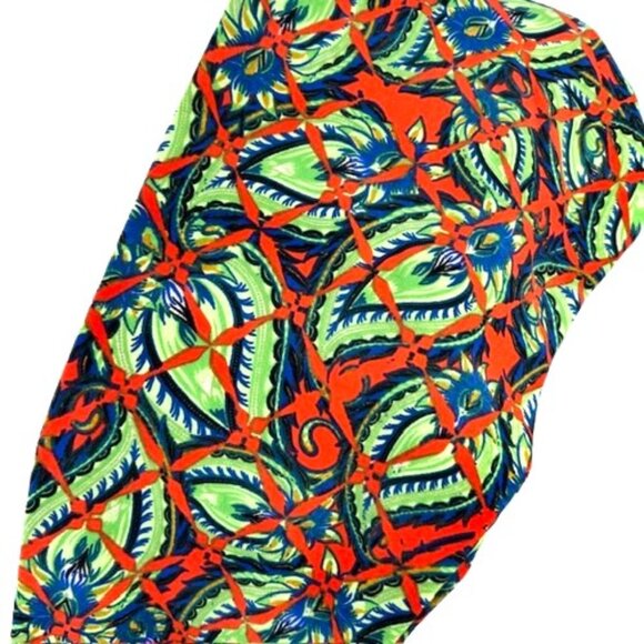 LuLaRoe TC Tall Curvy Leggings Bold Paisley Lattice Print Green Orange Athletic - Picture 1 of 4